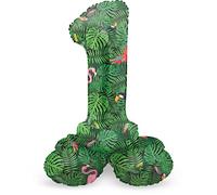 Folat 63941 Ballon Aluminium Numéro avec base Chiffre 1 Jungle Vibe 72 cm-Pour Date, Anniversaire, Décoration, pas besoin d'hélium, Vert