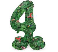 Folat 63944 Ballon Aluminium Numéro avec base Chiffre 4 Jungle Vibe 72 cm-Pour Date, Anniversaire, Décoration, pas besoin d'hélium, Vert