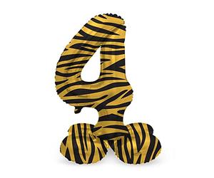 Folat 63954 Ballon Aluminium Numéro avec base Chiffre 4 Tiger Chic 72 cm-Pour Date, Anniversaire, Décoration, pas besoin d'hélium, Coloré