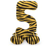 Folat 63955 Ballon Aluminium Numéro avec base Chiffre 5 Tiger Chic 72 cm - Pour Date d'anniversaire, Anniversaire, Décoration, pas besoin d'hélium