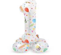 Folat 63961 Luftballon Geburtstag Stehender Ziffer 1 Joyful Party Weiß mit Gesch