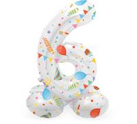 Folat 63966 Luftballon Geburtstag Stehender Ziffer 6 Joyful Party Weiß mit Gesch