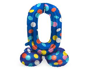 Folat 63970 Ballon Aluminium Numéro avec base Chiffre 0 Colorful Dots 72 cm-Pour Date, Anniversaire, Décoration, pas besoin d'hélium, Multicolore