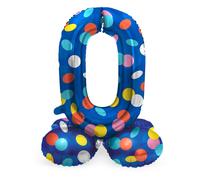 Folat 63970 Standing 0 Blue with Coloured Dots 72 cm Birthday Decoration Balloon