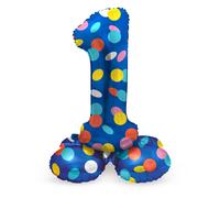 Folat 63971 Standing 1 Blue with Coloured Dots 72 cm Birthday Decoration Balloon