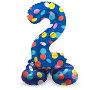 Folat 63972 Ballon Aluminium Numéro avec base Chiffre 2 Colorful Dots 72 cm - Pour Date d'anniversaire, Anniversaire, Décoration, pas besoin d'hélium