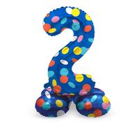 Folat 63972 Ballon Aluminium Numéro avec base Chiffre 2 Colorful Dots 72 cm-Pour Date, Anniversaire, Décoration, pas besoin d'hélium, Multicolore