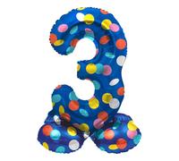 Folat 63973 Standing 3 Blue with Coloured Dots 72 cm Birthday Decoration Balloon