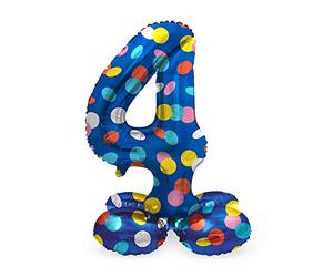 Folat 63974 Ballon Aluminium Numéro avec base Chiffre 4 Colorful Dots 72 cm-Pour Date, Anniversaire, Décoration, pas besoin d'hélium, Multicolore