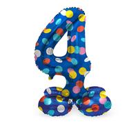 Folat 63974 Luftballon Geburtstag Stehender Ziffer 4 Colorful Dots Blau mit farb