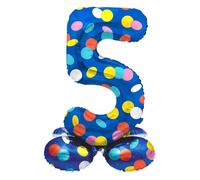 Folat 63975 Standing 5 Blue with Coloured Dots 72 cm Birthday Decoration Balloon