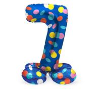 Folat- Zahl 63977 Ballon Aluminium Numéro avec Base Chiffre 7 Colorful Dots 72 cm-pour Date, Anniversaire, Décoration, Pas Besoin d'hélium, Multicolore