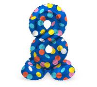 Folat 63978 Standing 8 Blue with Coloured Dots 72 cm Birthday Decoration Balloon