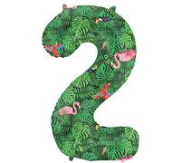 Folat 64152 Ballon Aluminium Numéro Chiffre 2 Jungle Vibes 86 cm - héliumballon pour Date d'anniversaire, Anniversaire, Décoration