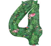 Folat 64154 Ballon Aluminium Numéro Chiffre 4 Jungle Vibes 86 cm - héliumballon pour Date d'anniversaire, Anniversaire, Décoration