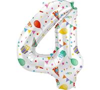 Folat 64174 Ballon Aluminium Numéro Chiffre 4 Joyful Party 86 cm-héliumballon pour Date, Anniversaire, Décoration, Multicolore