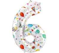 Folat 64176 Ballon Aluminium Numéro Chiffre 6 Joyful Party 86 cm-héliumballon pour Date, Anniversaire, Décoration, Multicolore