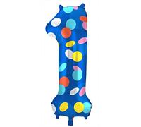 Folat 64181 Ballon Aluminium Numéro Chiffre 1 Colorful Dots 86 cm-héliumballon pour Date, Anniversaire, Décoration, Multicolore, cm