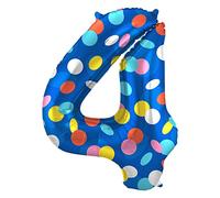 Folat 64184 Ballon Aluminium Numéro Chiffre 4 Colorful Dots 86 cm-héliumballon pour Date, Anniversaire, Décoration, Multicolore, cm