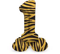 Folat 64751 Ballon Aluminium Numéro avec base Chiffre 1 Tiger Chic 41 cm-Pour Date, Anniversaire, Décoration, pas besoin d'hélium, Coloré
