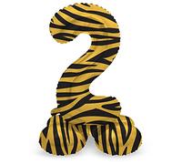 Folat 64752 Ballon Aluminium Numéro avec base Chiffre 2 Tiger Chic 41 cm - Pour Date d'anniversaire, Anniversaire, Décoration, pas besoin d'hélium