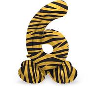 Folat 64756 Ballon Aluminium Numéro avec base Chiffre 6 Tiger Chic 41 cm-Pour Date, Anniversaire, Décoration, pas besoin d'hélium, Coloré