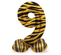 Folat 64759 Ballon Aluminium Numéro avec base Chiffre 9 Tiger Chic 41 cm-Pour Date, Anniversaire, Décoration, pas besoin d'hélium, Coloré