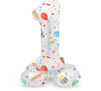 Folat 64761 Ballon Aluminium Numéro avec base Chiffre 1 Joyful Party 41 cm-Pour Date, Anniversaire, Décoration, pas besoin d'hélium, Vert