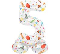 Folat 64765 Ballon Aluminium Numéro avec base Chiffre 5 Joyful Party 41 cm-Pour Date, Anniversaire, Décoration, pas besoin d'hélium, Vert