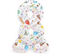 Folat 64768 Ballon Aluminium Numéro avec base Chiffre 8 Joyful Party 41 cm-Pour Date, Anniversaire, Décoration, pas besoin d'hélium, Vert