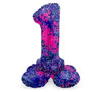Folat 64771 Ballon Aluminium Numéro avec base Chiffre 1 Paint Splash 41 cm-Pour Date, Anniversaire, Décoration, pas besoin d'hélium, Coloré