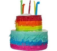 Folat 65837-Gâteau à la Pinata Coloré 25x23 cm-Fête d'anniversaire, enterrement de vie de garçon, Piñata Gâteau arc en ciel Birthday Multicolore, Rainbow Décorations, 65837