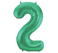 Folat 65912 Ballon Aluminium Numéro Chiffre 2 mate métallique vert 86 cm - héliumballon pour Date d'anniversaire, Anniversaire, Décoration