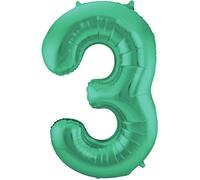 Folat 65913 Ballon Aluminium Numéro Chiffre 3 mate métallique vert 86 cm - héliumballon pour Date d'anniversaire, Anniversaire, Décoration