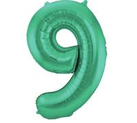 Folat 65919 Ballon Aluminium Numéro Chiffre 9 Mate métallique Vert 86 cm - héliumballon pour Date d'anniversaire, Anniversaire, Décoration