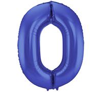 Folat 65920 Ballon Aluminium Numéro Chiffre 0 Mate métallique Bleu 86 cm - héliumballon pour Date d'anniversaire, Anniversaire, Décoration