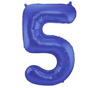 Folat 65925 Ballon Aluminium Numéro Chiffre 5 Mate métallique Bleu 86 cm - héliumballon pour Date d'anniversaire, Anniversaire, Décoration