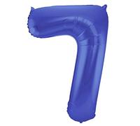 Folat 65927 Ballon Aluminium Numéro Chiffre 7 Mate métallique Bleu 86 cm - héliumballon pour Date d'anniversaire, Anniversaire, Décoration