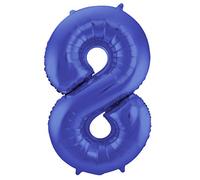 Folat 65928 Ballon Aluminium Numéro Chiffre 8 Mate métallique Bleu 86 cm - héliumballon pour Date d'anniversaire, Anniversaire, Décoration