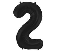 Folat 65932 Ballon Aluminium Numéro Chiffre 2 Noir Métallisé Mat 86 cm - héliumballon pour Date d'anniversaire, Anniversaire, Décoration
