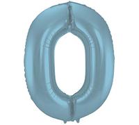 Folat 65940 Ballon Aluminium Numéro Chiffre 0 Bleu Pastel Métallisé Mat 86 cm - héliumballon pour Date d'anniversaire, Anniversaire, Décoration