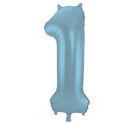 Folat 65941 Ballon Aluminium Numéro Chiffre 1 Bleu Pastel Métallisé Mat 86 cm - héliumballon pour Date d'anniversaire, Anniversaire, Décoration