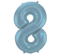 Folat 65948 Ballon Aluminium Numéro Chiffre 8 Bleu Pastel Métallisé Mat 86 cm - héliumballon pour Date d'anniversaire, Anniversaire, Décoration