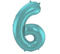Folat 65966 Ballon Aluminium Numéro Chiffre 6 Pastel Aqua Metallic Matt 86 cm - héliumballon pour Date d'anniversaire, Anniversaire, Décoration