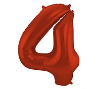 Folat 65984 Ballon Aluminium Numéro Chiffre 4 Rouge Métallisé Mat 86 cm - héliumballon pour Date d'anniversaire, Anniversaire, Décoration