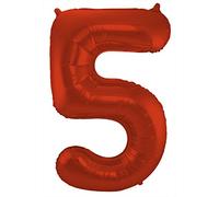 Folat 65985 Ballon Aluminium Numéro Chiffre 5 Rouge Métallisé Mat 86 cm - héliumballon pour Date d'anniversaire, Anniversaire, Décoration