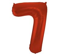 Folat 65987 Ballon Aluminium Numéro Chiffre 7 Rouge Métallisé Mat 86 cm - héliumballon pour Date d'anniversaire, Anniversaire, Décoration
