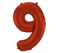 Folat 65989 Ballon Aluminium Numéro Chiffre 9 Rouge Métallisé Mat 86 cm - héliumballon pour Date d'anniversaire, Anniversaire, Décoration