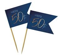 Folat 66850 Happy 50th Cocktail Pick Sticks 6.5cm Luxury Blue & Gold - 36 Pieces