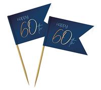 Folat 66860 Happy 60th Cocktail Pick Sticks 6.5cm Luxury Blue & Gold - 36 Pieces